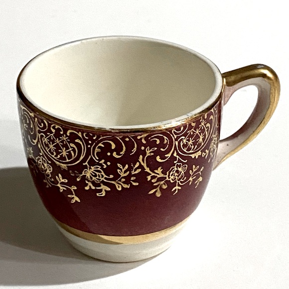 ESTATE VTG DEMITASSE TEA CUP ARISTOCRAT SALEM CHINA 23k GOLD BURGUNDY MAROON - Picture 1 of 7